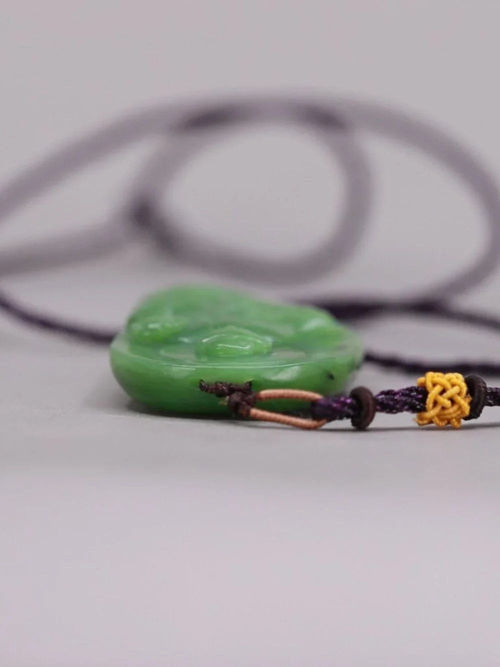 Chinese Green Hetian Jade Pendant w Guanyin & Ruyi